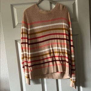 LOFT Tan Striped Crew Neck Sweater